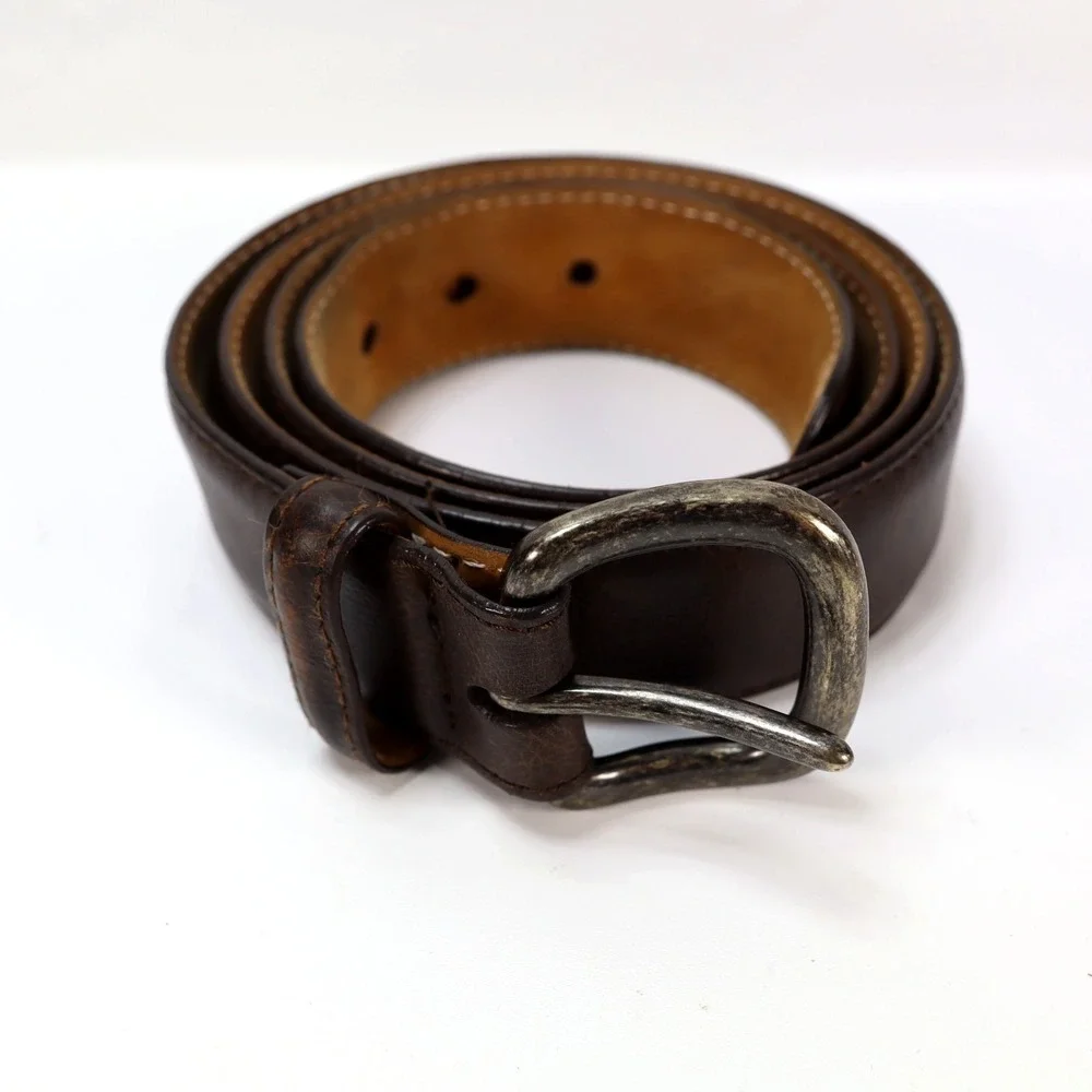 PETER MILLAR Leather Casual Dress Belt Solid Dark Brown Mens Size 42 USA Made